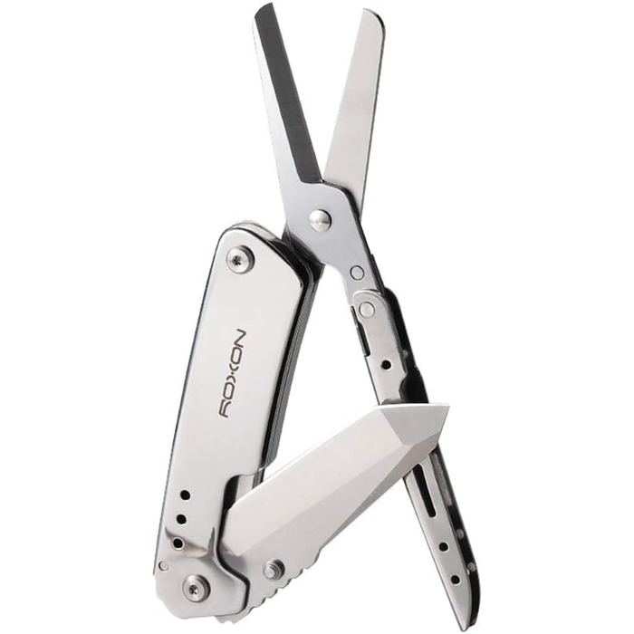 ROXON Pocket Knife and Scissors 2-in-1 EDC Multi Tool with Belt Clip, Perfect for Household Tasks, Hunting, Survival, Fishing, Hiking, Camping