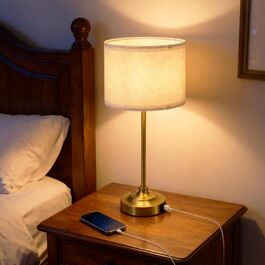 Настільна лампа Bojim 2 шт. Retro LED з USB зарядкою, сенсорне управління, регулювання яскравості, тканинний абажур, металевий корпус. Підходить для спальні, вітальні, нічного столика.