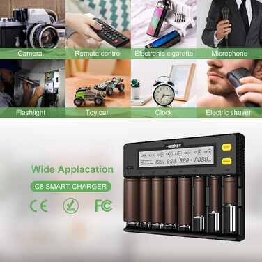 Зарядний пристрій для акумуляторів AUKSKY з LCD-дисплеєм (8 слотів) - універсальний заряд для NI-MH, NI-Cd, AA, AAA, 14500, 18350, 21700, 26650, Li-Ion, LiFePO4, RCR123A, 1.5A