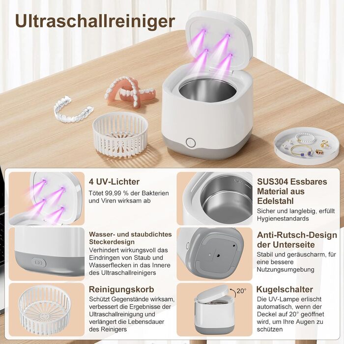 Ультразвуковий очищувач для зубних кап, брекетів та ювелірних виробів UV 45000Hz 24W - Dental Pod