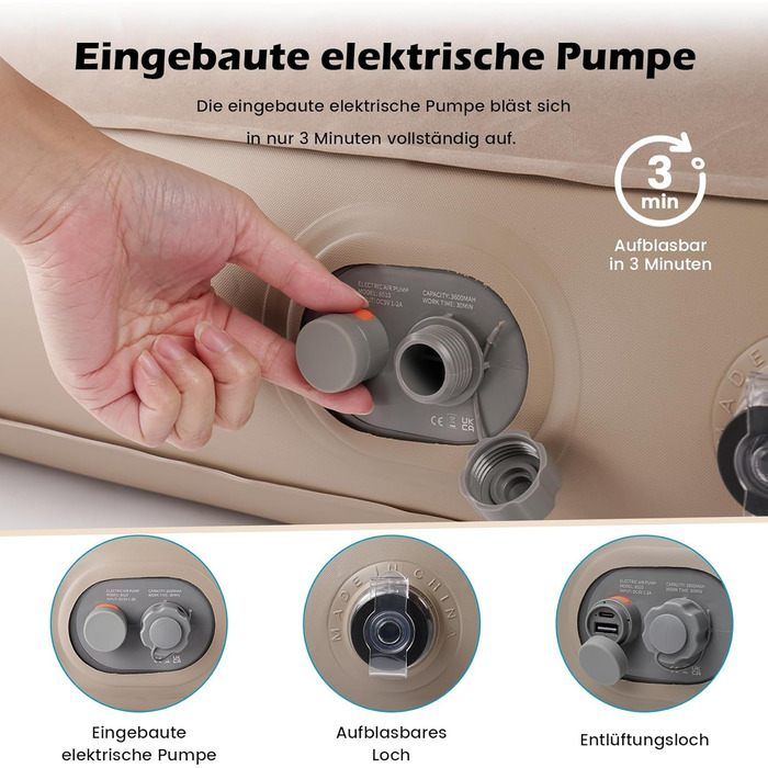 Надувний матрац для 2 осіб з електричним насосом, 190 x 125 x 20 см - для дому та кемпінгу