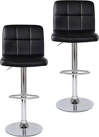 Dibea 2-Piece Swivel Bar Stools with Adjustable Height & Footrest - Black, Up to 130kg Capacity