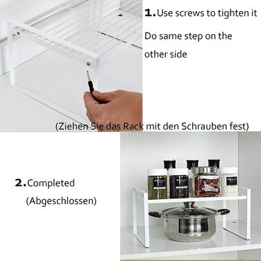 KZOBYD Expandable Kitchen Shelf, Foldable Kitchen Cabinet Shelf Spice Rack Organizer for Dishes and Supplies Stackable Kitchen Storage Organizer for Extra Storage Space (White, ) (White, L)