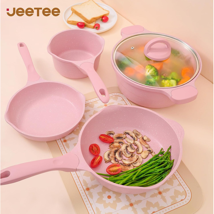 JEETEE 23-Piece Pink Cookware Set - Nonstick Granite Pots and Pans Set for Induction, Gas, Electric & Ceramic Stoves - Perfect Gift Set