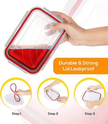 Набір контейнерів KICHLY 24 шт. з кришками: для зберігання продуктів, meal prep, заморожування. Без BPA, червоний.