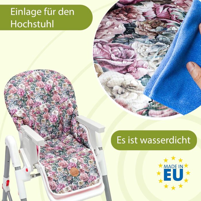 Seat reducer for high chair, baby seat cushion, chair - children for Ikea, Peg Perego high chair, chair cover for children's chair, baby chair and high chairs, leaves (flowers, seat cushion)