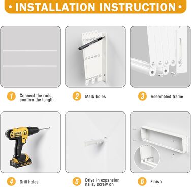 Настінна сушилка для білизни YOUDENOVA з 7 стійок, розкладна, для ванної кімнати/пральні, металева, (42-80) x 59 x 19 см