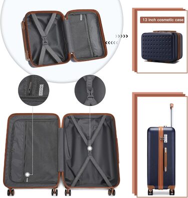 Валіза-тележка KONO з жорстким корпусом, 76x50x31 см, білий (блакитний, косметичка)