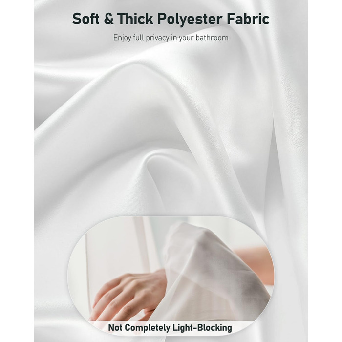 Шторка для душу Uniclife, біла, 180x180 см, тканинна, водонепроникна, з 12 гачками, з обтяженим краєм, для ванни