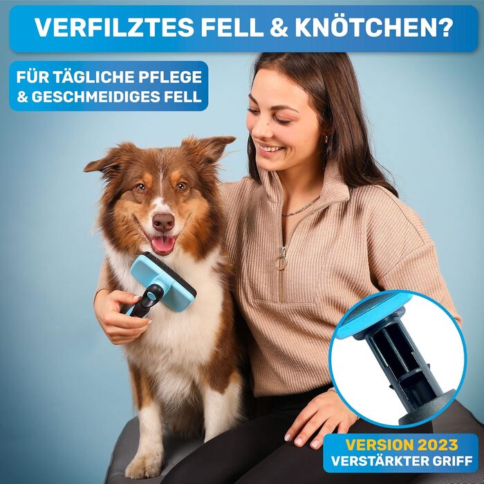 Щітка для собак та котів BluePet для довгої шерсті - видаляє підшерсток, ковтуни та вузли. Версія 2.0 з кнопкою очищення. Для щоденного використання (Блакитна) 2.0