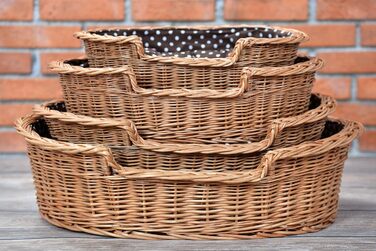 Wicker dog basket for dogs and cats. Dog bed, cat bed with cushion, pet basket, woven cat basket. 60x43 H19 cm (L 80 x W 60 x H 26 cm, Natural)