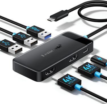 Lemorele Док-станція USB C з хабом Dual HDMI, 2025 Upgrade, 2*HDMI, 3 USB 3.0/2.0, PD 100W, сумісна з Windows, MacBook, Dell, HP, Surface