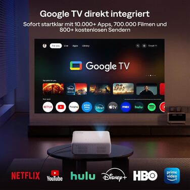 Aurzen Eazze D1 Smart Beamer: 4K проєктор для домашнього кінотеатру з WiFi, Bluetooth, автофокусом та корекцією трапецеїдальних спотворень. Підтримка Netflix, Dolby Audio, Full HD 1080P. Білий (GTV)