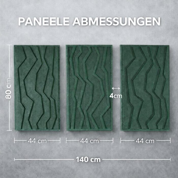 Набір акустичних панелей NIC’BRUX (3 шт.), 80x44 см, звукопоглинаючі настінні панелі з PET-фільцу для вітальні, офісу та студії, смарагдово-зелені