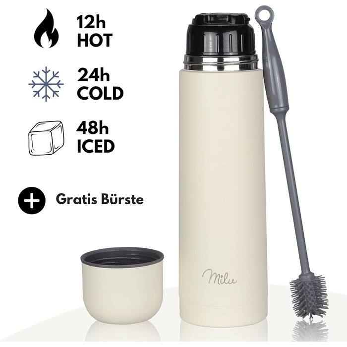 Термос Milu з нержавіючої сталі, ізольована пляшка для напоїв, 750 мл, 100% без витоку, подвійні стінки, колір Buttercream