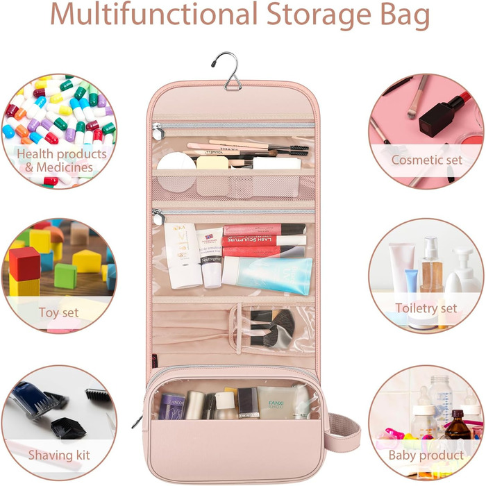 Fintie Косметичка-органайзер для подорожей, водонепроникна, велика, рожева