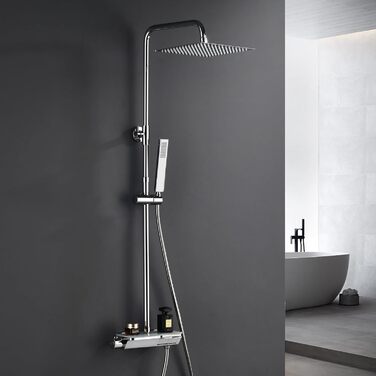 Görbach Rain Shower System with Shelf, Shower Set without Shower Faucet (20x20cm) (SJ-TP2020CP, Chrome)