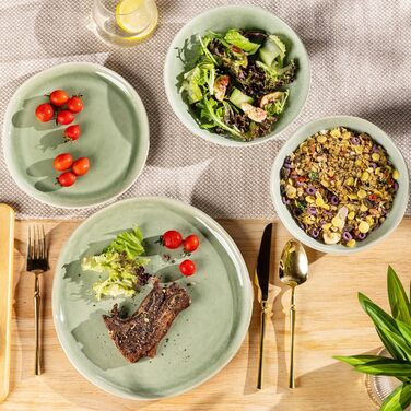 Набір глибоких тарілок GBhome з каменю 22см (24 шт.) - для супу, пасти, 6 персон, стійкі до подряпин, сумісні з мийкою та мікрохвильовкою, колір: спокійний зелений