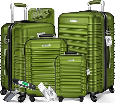 Набір валіз KESSER® з жорстким корпусом (S, M, L, XL) з вагами та білгетом, 4 колеса, ABS, телескопічна ручка, колір хакі