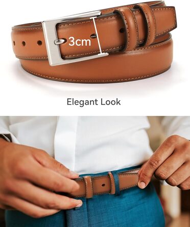 Чоловічий шкіряний ремінь CHAOREN 3 см для бізнесу та формальних заходів, до костюма, світло-коричневий колір, розмір EU 48 (95 см)
