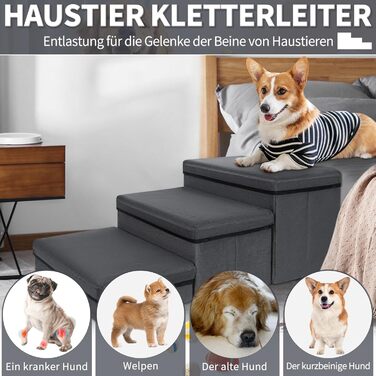 Сходинка для тварин Haustiertreppe: компактна складна сходинка для собак та котів, 3 сходинки, сіра, вантажопідйомність 30 кг