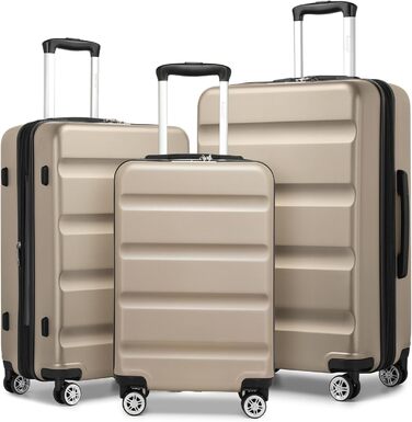 Набір валіз KONO 3 в 1: M, L, XL, розширюваний, з TSA-замком, з ABS+PC, золотий