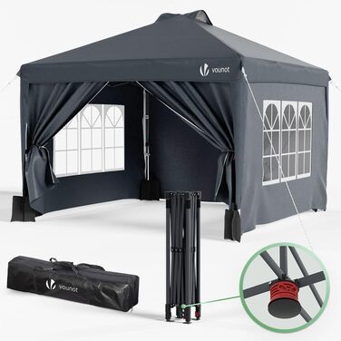 VOUNOT® 3x3m (approximately 10x10ft) Gazebo - Waterproof, Stable, Winter-Resistant, Pop-Up Folding Gazebo with 4 Side Walls and 3 Sandbags, Foldable Party Tent, Garden Tent, Garden Gazebo including Bag, Green (pop up gazebo grey)