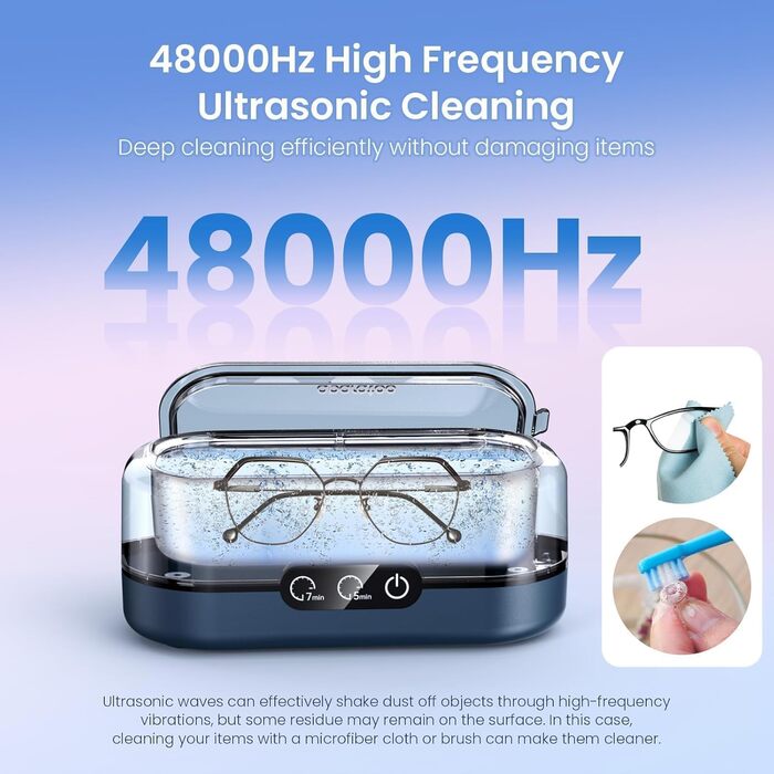 Ультразвукова очищувачка для окулярів, 48000 Гц, 350 мл, професійна. Підходить для окулярів, ювелірних виробів, годинників, зубних протезів. Колір: блакитний