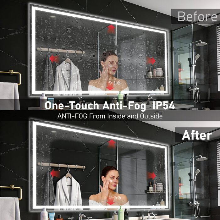 Дзеркало для ванної кімнати 50x70 см з підсвічуванням LED, антизапарник, диммер, 3 кольори світла