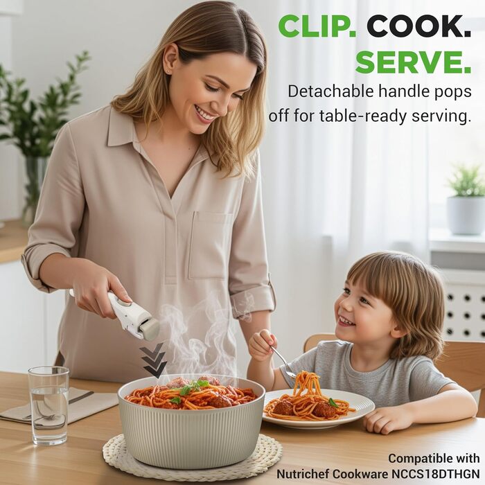 Набір посуду NutriChef 18 предметів з керамічним покриттям, знімні ручки, без PTFE, антипригарний, економний, для духовки та плити (зелений, знімні ручки)