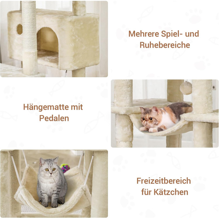 Дім-гойдалка для котів MSmask Kratzbaum Beige 194 см з 3 платформами, 2 печерами та гамаком