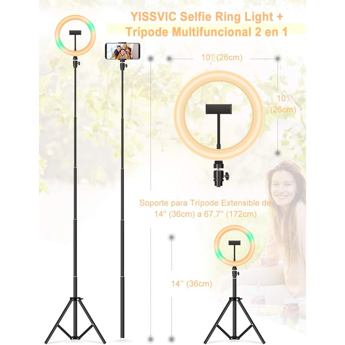 Кільцеве світло YISSVIC 25.4 см (10 дюймів) зі штативом та пультом, 168 LED, 3 режими світла та 26 RGB, для фото та відео, TikTok, YouTube, селфі