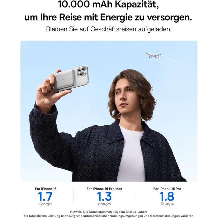 Power Bank Baseus Picogo AM41: Тонкий Qi2 Magsafe павербанк 15W, PD 27W, 10000mAh, USB-C, для iPhone 17/16/15/14/13/12 (Титановий)