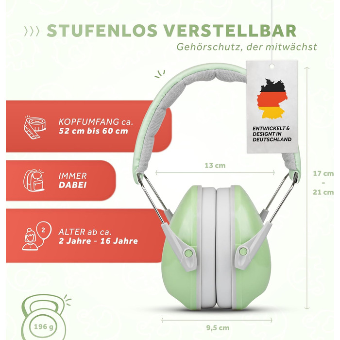 Schallwerk® Kapselgehörschutz Kiddies (Matcha Green) – навушники шумозахисні для дітей, преміум-якість, захист від шуму, ідеальні для повсякденного використання та заходів