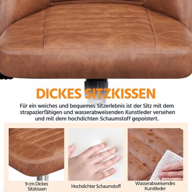 Офісне крісло Yaheetech без підлокітників, поворотне, на роликах, регульоване по висоті, арт-декор коричневе, штучна шкіра