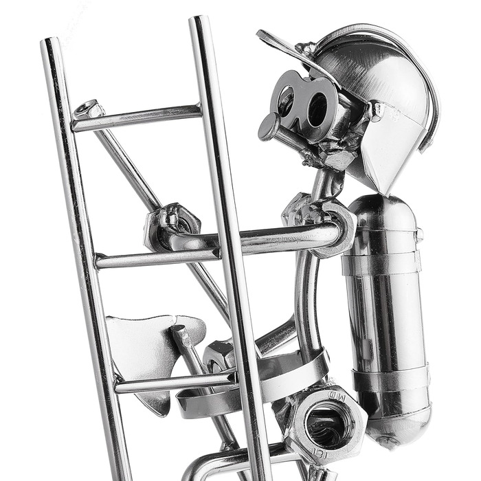 BRUBAKER Wine Bottle Holder, Fireman on Ladder, Decorative Object, Metal with Greeting Card for Wine Gift
