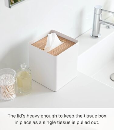 Yamazaki 5180 RIN Tissue Case Square, White, Steel/Wood, 13 x 13 x 15.5 cm