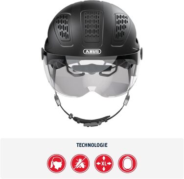 Велосипедний шолом ABUS Hyban 2.0 ACE з візором, світлом і ABS-оболонкою, чорний, XL (58-63 см), для жінок і чоловіків