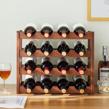 Bamboo Wine Rack (16 Bottles) – 4-Tier Stackable & Space-Saving Design | Ideal for Kitchen, Wine Cellar, or Restaurant | Eco-Friendly & Assembly-Free