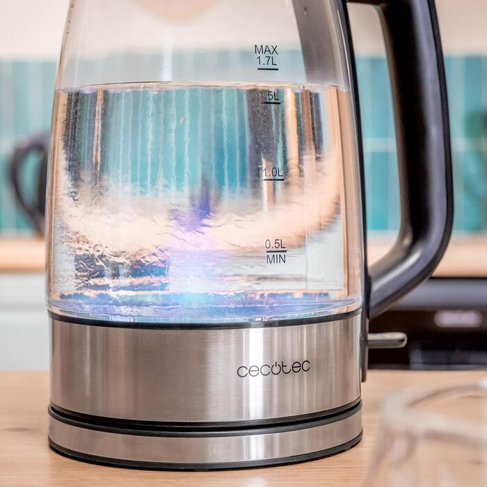 Cecotec ThermoSense 1.7L Electric Kettle - Borosilicate Glass, 2200W, 360° Swivel Base, LED Indicator, Safety System