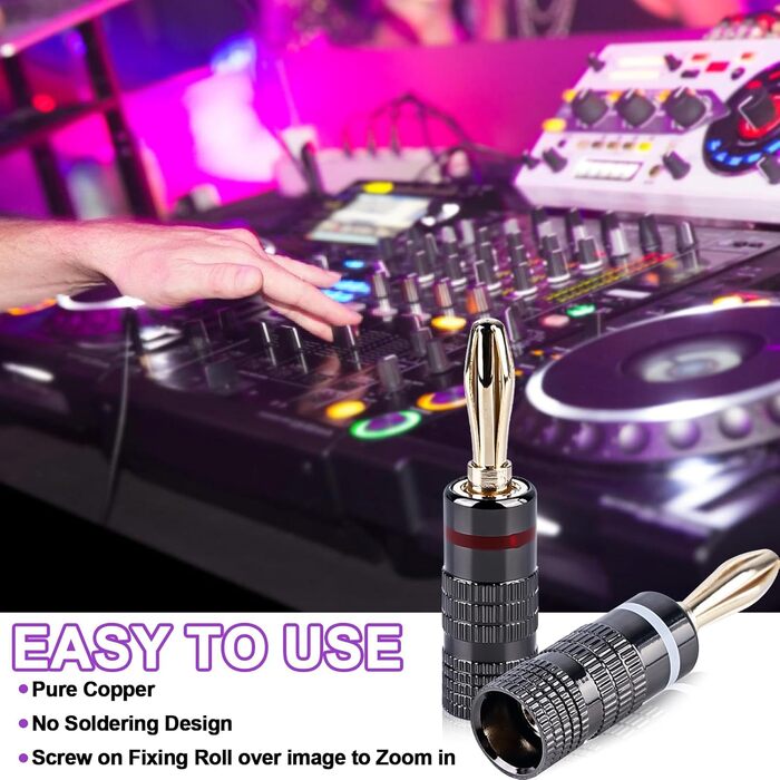 Бананові конектори Vegena (20 шт.) з 24K покриттям, 4 мм, для акустичних кабелів, підсилювачів, AV-ресиверів, домашнього кінотеатру