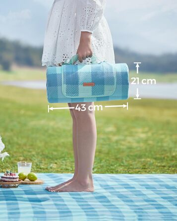 Плед для пікніка SONGMICS великий (200x300 см), водонепроникний, з 4 кілочками, для парку, саду, пляжу, складаний, блакитний GCM011Q02