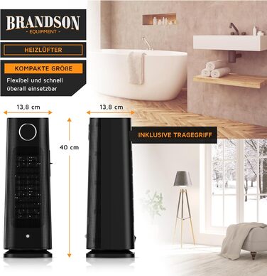 Електричний обігрівач Brandson з пульт дистанційного керування, 2000 Вт, ECO режим, осциляція, захист від дітей, таймер, LED-підсвічування, для ванної, вітальні, офісу, дитячої кімнати