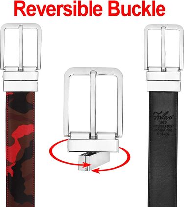 Чоловічий шкіряний ремінь Falari з можливістю перевертання (2 кольори) - Червоний/Камуфляж, розмір L (71/97 см)
