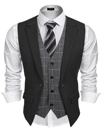 Жилет чоловічий COOFANDY стильний, в клітинку, Slim Fit, чорний - для весілля та ділових зустрічей