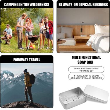 Алюмінієва мильниця з кришкою, підставка для мила та мішечок для мила з сизалю, нержавіюча сталь, для подорожей, підходить для твердого мила