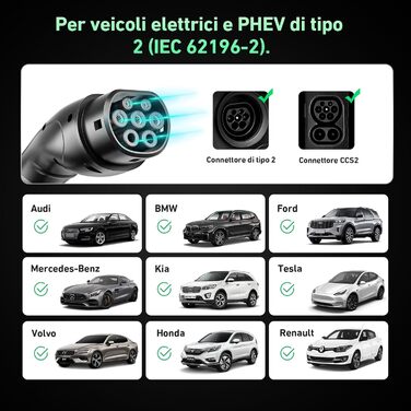 Кабель для електромобіля Evjuicion Typ 2 Schuko, 3.68kW, 6м, 16A, IP67, чорний. Зарядний кабель для ID.3/4, X1, 5ER, Model Y/3 та інших електромобілів