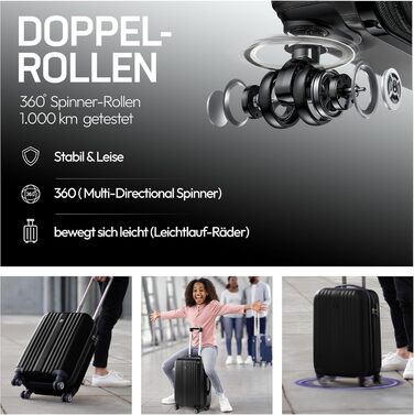 Набір валіз FERGÉ 3 шт. з жорстким корпусом, розширюваний, Toulouse, валіза-тролі, (ручна поклажа, L, XL), валіза з ABS, валіза на 4 колесах, рожевий (ручна поклажа, чорний)