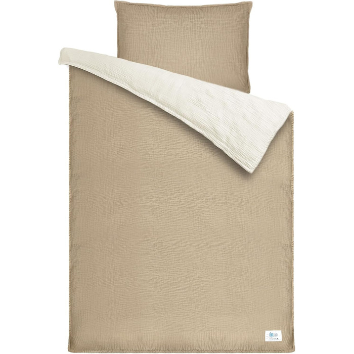 Бетліня для дітей Lulumoon з мусліну 100x135: комплект простирадла 100x135 + наволочка 40x60 см з бавовни Oeko-TEX Standard – легка та комфортна постільна білизна для малюків (Крем-Мокко, 100x135 см + 40x60 см)