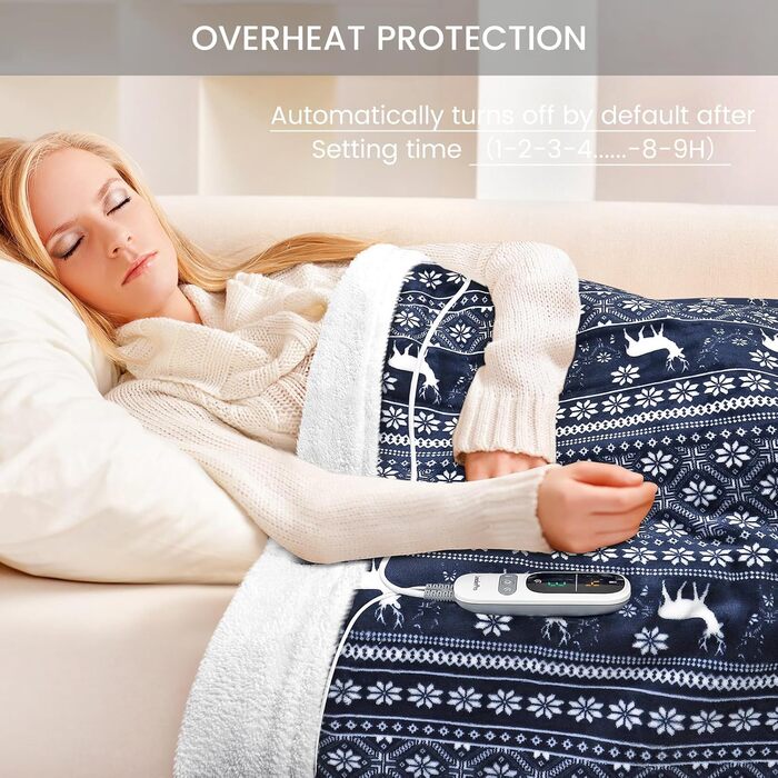 Електрична ковдра LeaderPro з автовимкненням, 160x180 см, фланель, 6 режимів нагріву, пральна, з захистом від перегріву, таймер 1-9 годин, для ліжка, дивану, офісу
